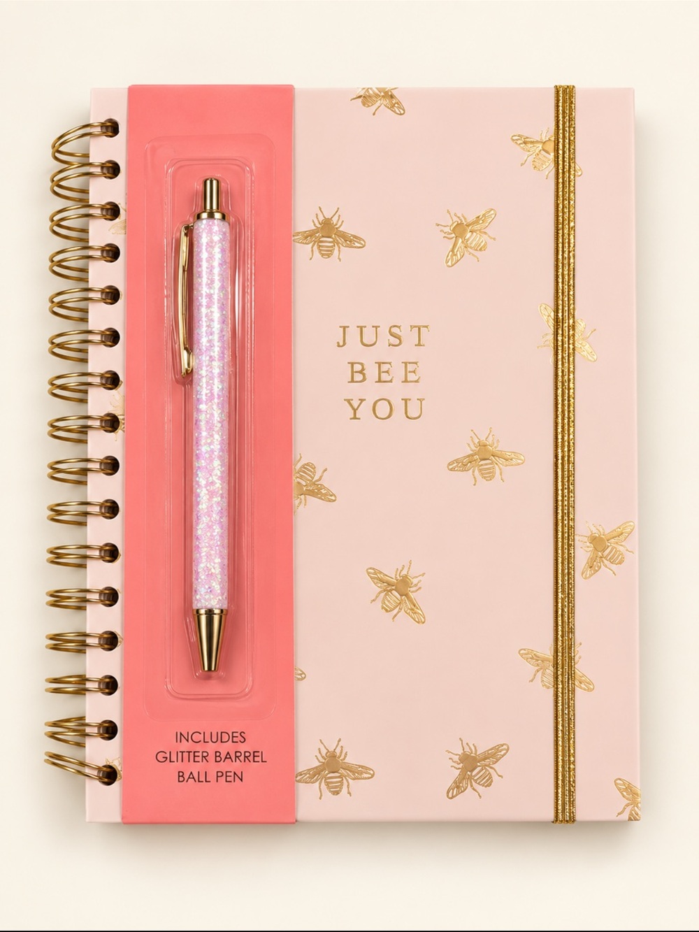 Just Bee You Pink Spiral Notebook with Glitter Pen